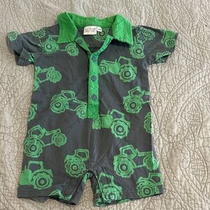 Green Tractor Print Baby Romper
